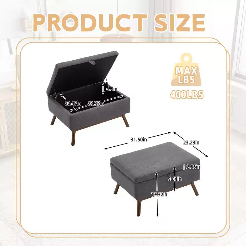 Banc ottoman de rangement carré rembourré Zeus & Ruta de style moderne du milieu du siècle pour entrée, salon ou espace familial