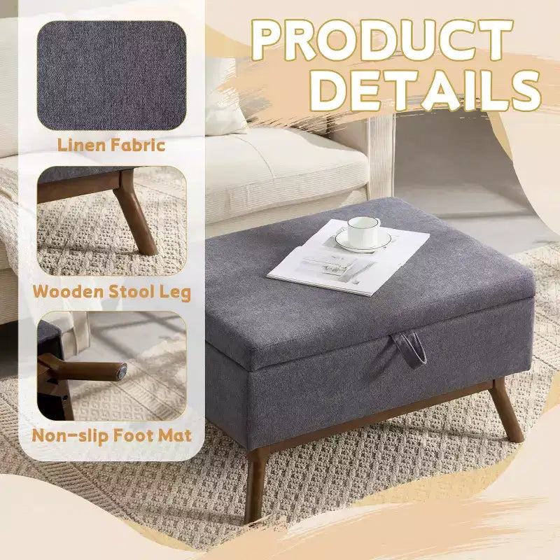 Banc ottoman de rangement carré rembourré Zeus & Ruta de style moderne du milieu du siècle pour entrée, salon ou espace familial