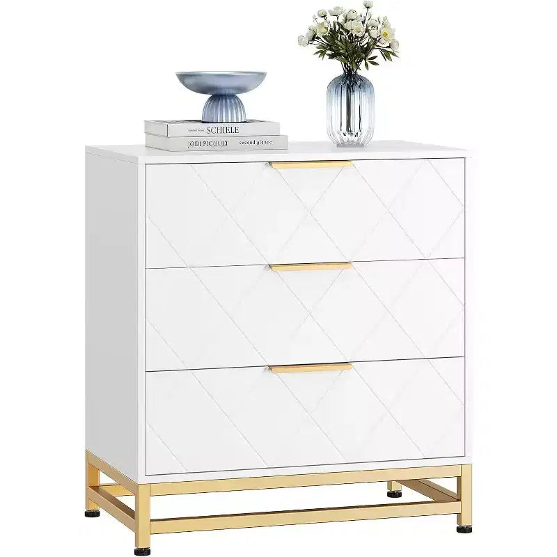 Commode à 3 tiroirs, meuble de rangement pour chambre à coucher, poignées et pieds en métal, pour chambre, salon, entrée, gain de place