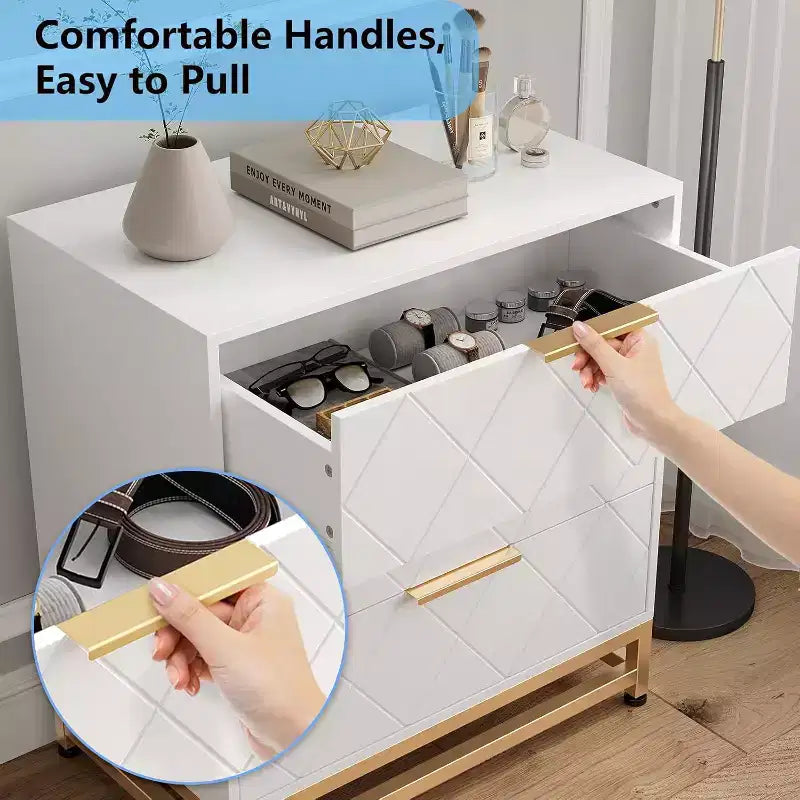 Commode à 3 tiroirs, meuble de rangement pour chambre à coucher, poignées et pieds en métal, pour chambre, salon, entrée, gain de place