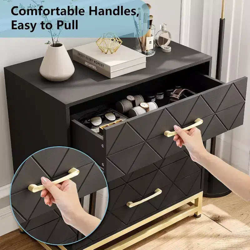 Commode à 3 tiroirs, meuble de rangement pour chambre à coucher, poignées et pieds en métal, pour chambre, salon, entrée, gain de place