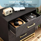 Commode à 3 tiroirs, meuble de rangement pour chambre à coucher, poignées et pieds en métal, pour chambre, salon, entrée, gain de place