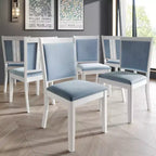 ChaletPosh Set of 6 White Wooden Dining Chair with Light Blue Velvet Cover
