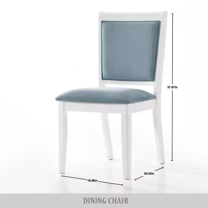 ChaletPosh Ensemble de 6 chaises de salle à manger en bois blanc avec housse en velours bleu clair