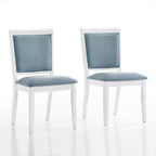 ChaletPosh Ensemble de 6 chaises de salle à manger en bois blanc avec housse en velours bleu clair