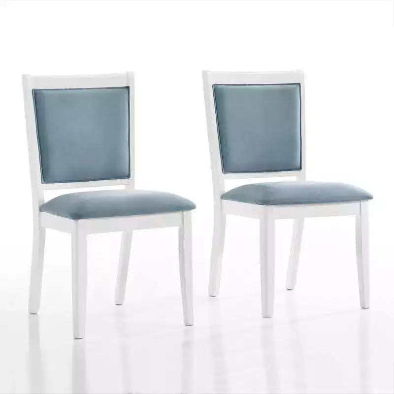 ChaletPosh Ensemble de 6 chaises de salle à manger en bois blanc avec housse en velours bleu clair