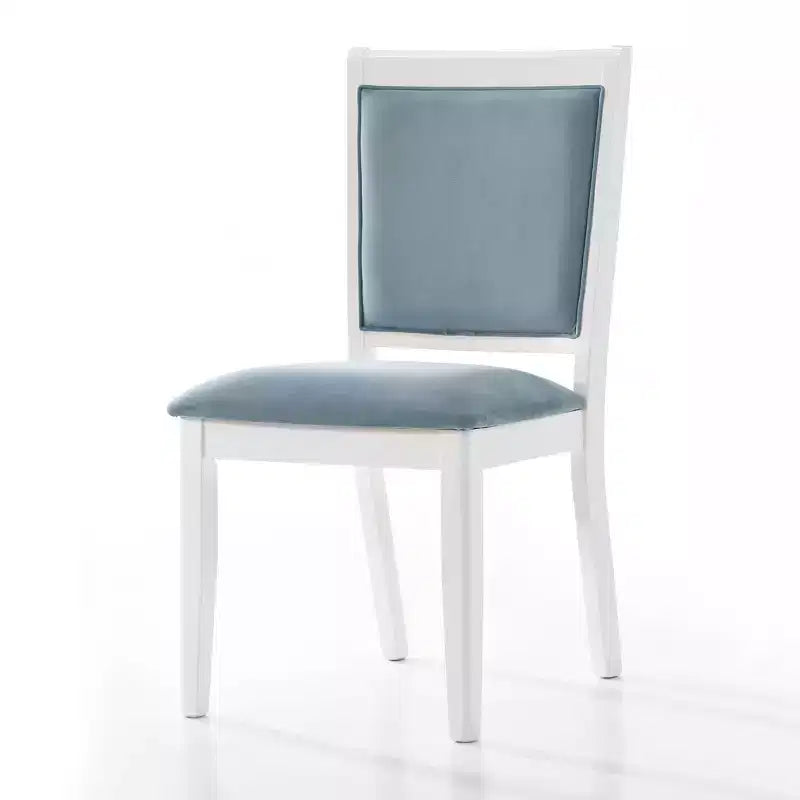 ChaletPosh Ensemble de 6 chaises de salle à manger en bois blanc avec housse en velours bleu clair
