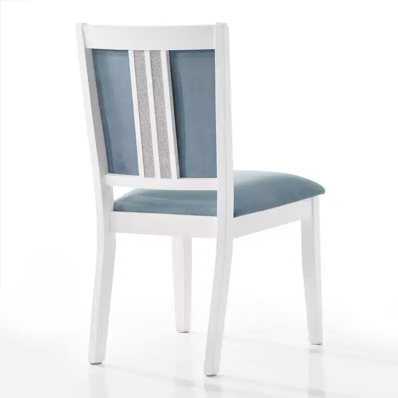 ChaletPosh Ensemble de 6 chaises de salle à manger en bois blanc avec housse en velours bleu clair
