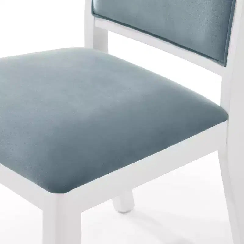 ChaletPosh Ensemble de 6 chaises de salle à manger en bois blanc avec housse en velours bleu clair