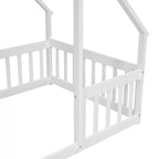 Lit double au sol en bois en forme de maison MAYEERTY avec clôture et garde-corps Blanc