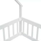 Lit double au sol en bois en forme de maison MAYEERTY avec clôture et garde-corps Blanc