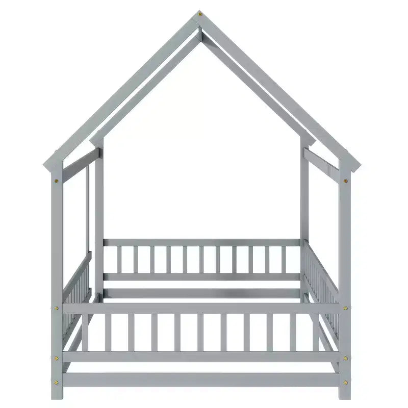 Lit double et lit au sol Whisen, structure en bois avec clôture pour des espaces de sommeil sûrs et imaginatifs pour les enfants