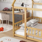 Lit double et lit au sol Whisen, structure en bois avec clôture pour des espaces de sommeil sûrs et imaginatifs pour les enfants