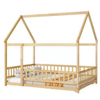 Lit double et lit au sol Whisen, structure en bois avec clôture pour des espaces de sommeil sûrs et imaginatifs pour les enfants