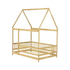 Lit double et lit au sol Whisen, structure en bois avec clôture pour des espaces de sommeil sûrs et imaginatifs pour les enfants