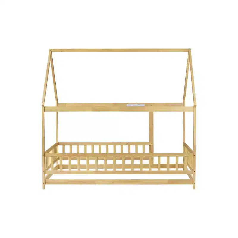 Lit double et lit au sol Whisen, structure en bois avec clôture pour des espaces de sommeil sûrs et imaginatifs pour les enfants