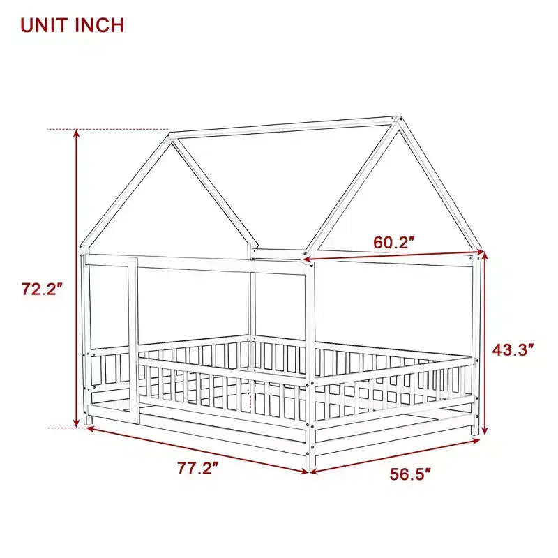 Lit double et lit au sol Whisen, structure en bois avec clôture pour des espaces de sommeil sûrs et imaginatifs pour les enfants