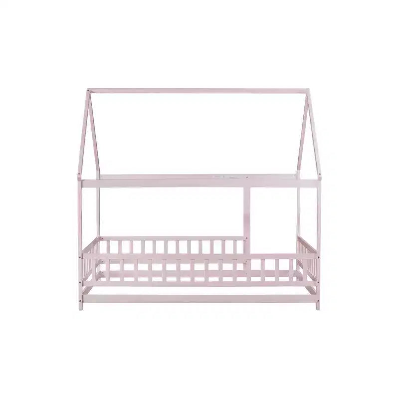 Lit double et lit au sol Whisen, structure en bois avec clôture pour des espaces de sommeil sûrs et imaginatifs pour les enfants