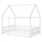 Lit double et lit au sol Whisen, structure en bois avec clôture pour des espaces de sommeil sûrs et imaginatifs pour les enfants