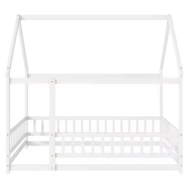 Lit double et lit au sol Whisen, structure en bois avec clôture pour des espaces de sommeil sûrs et imaginatifs pour les enfants