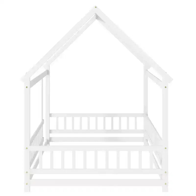 Lit double et lit au sol Whisen, structure en bois avec clôture pour des espaces de sommeil sûrs et imaginatifs pour les enfants