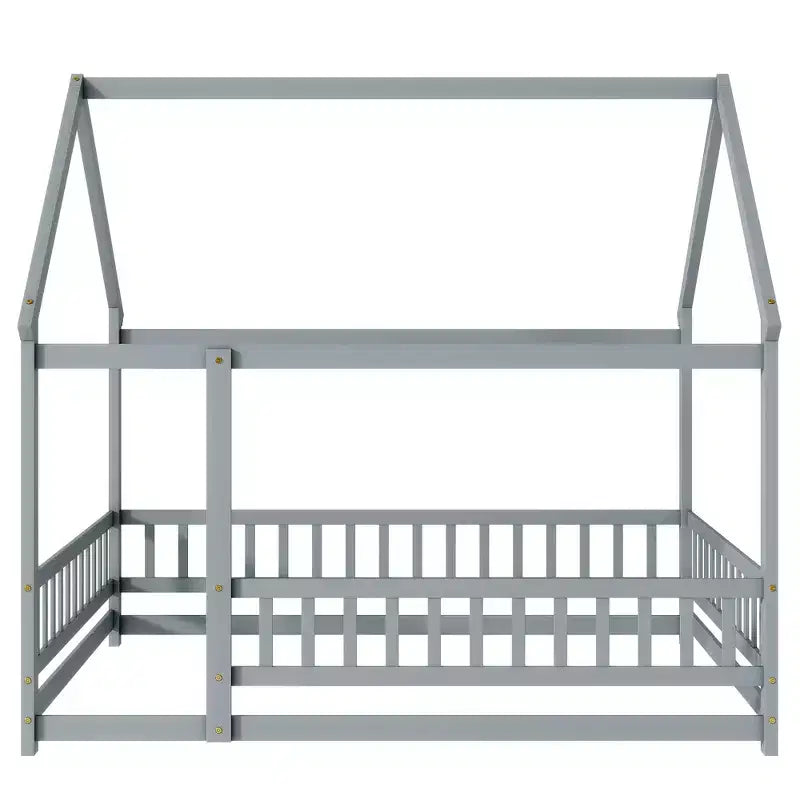 Lit double et lit au sol Whisen, structure en bois avec clôture pour des espaces de sommeil sûrs et imaginatifs pour les enfants