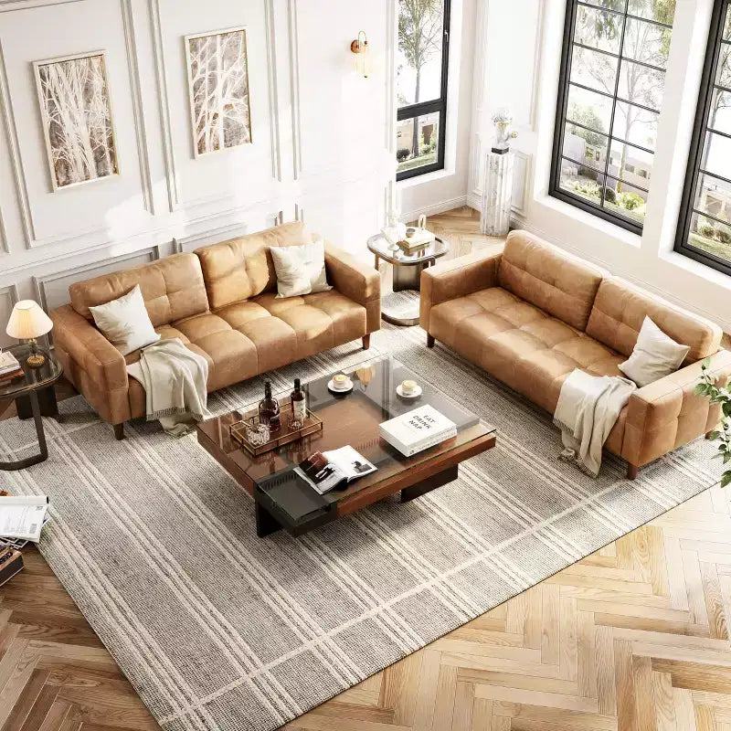 Canapé 3 places, canapé en similicuir de 83 po de large avec coussin à ressorts, canapé moderne avec sièges profonds orange