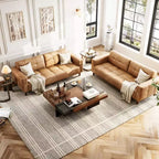 Canapé 3 places, canapé en similicuir de 83 po de large avec coussin à ressorts, canapé moderne avec sièges profonds orange