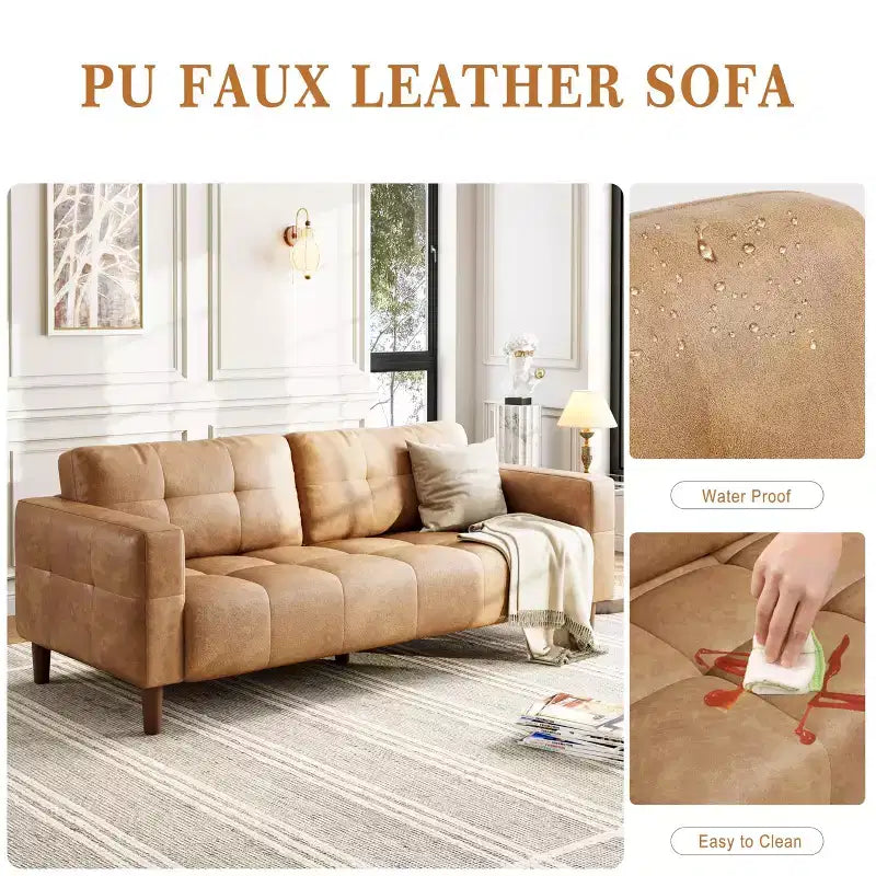 Canapé 3 places, canapé en similicuir de 83 po de large avec coussin à ressorts, canapé moderne avec sièges profonds orange