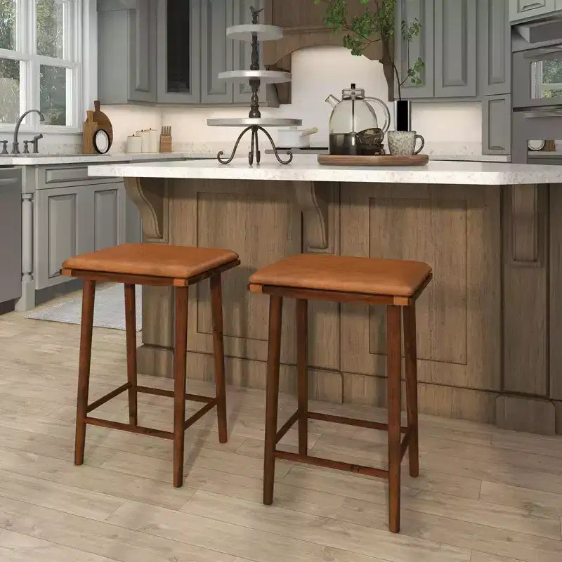 Costway Tabouret de Bar 65 cm, Lot de 2 Tabourets de Bar de Salle à Manger avec Repose-Pieds et Coussin Amovible, Cadre en Bois de Caoutchouc et Bois d'Acacia