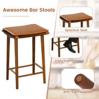 Costway Tabouret de Bar 65 cm, Lot de 2 Tabourets de Bar de Salle à Manger avec Repose-Pieds et Coussin Amovible, Cadre en Bois de Caoutchouc et Bois d'Acacia