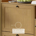 Meuble à chaussures autoportant CuisinSmart à 3 niveaux avec rotin naturel, organiseur de chaussures avec étagères réglables, range-chaussures étroit pour couloir, bois