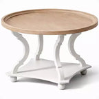COZAYH Round Rustic Coffee Table Wood Tray Top Accent Centerpiece Storage, White