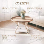 COZAYH Table basse ronde rustique Plateau en bois, Accent, Rangement central, Blanche