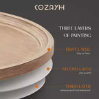 COZAYH Table basse ronde rustique Plateau en bois, Accent, Rangement central, Blanche