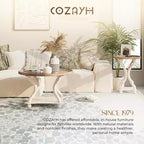 COZAYH Table basse ronde rustique Plateau en bois, Accent, Rangement central, Blanche