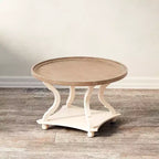 COZAYH Table basse ronde rustique Plateau en bois, Accent, Rangement central, Blanche