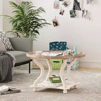 COZAYH Table basse ronde rustique Plateau en bois, Accent, Rangement central, Blanche