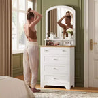 Commode à 4 tiroirs DobleePy avec miroir, bande LED et station de recharge, coiffeuse de maquillage moderne pour chambre à coucher, entrée, petit espace