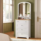 Commode à 4 tiroirs DobleePy avec miroir, bande LED et station de recharge, coiffeuse de maquillage moderne pour chambre à coucher, entrée, petit espace