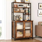 Étagère de boulanger avec armoire à 5 niveaux, support pour micro-ondes de 162 cm, étagère de boulanger autoportante avec porte, grande étagère de boulanger, station de café, cuisine