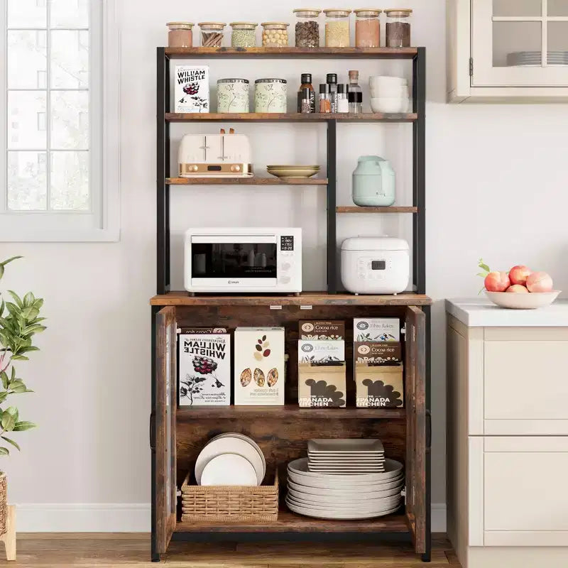Étagère de boulanger avec armoire à 5 niveaux, support pour micro-ondes de 162 cm, étagère de boulanger autoportante avec porte, grande étagère de boulanger, station de café, cuisine