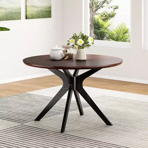 47.2 Solid Wood Round Dining Kitchen Table for 4-6 People with Intersecting Pedestal Base