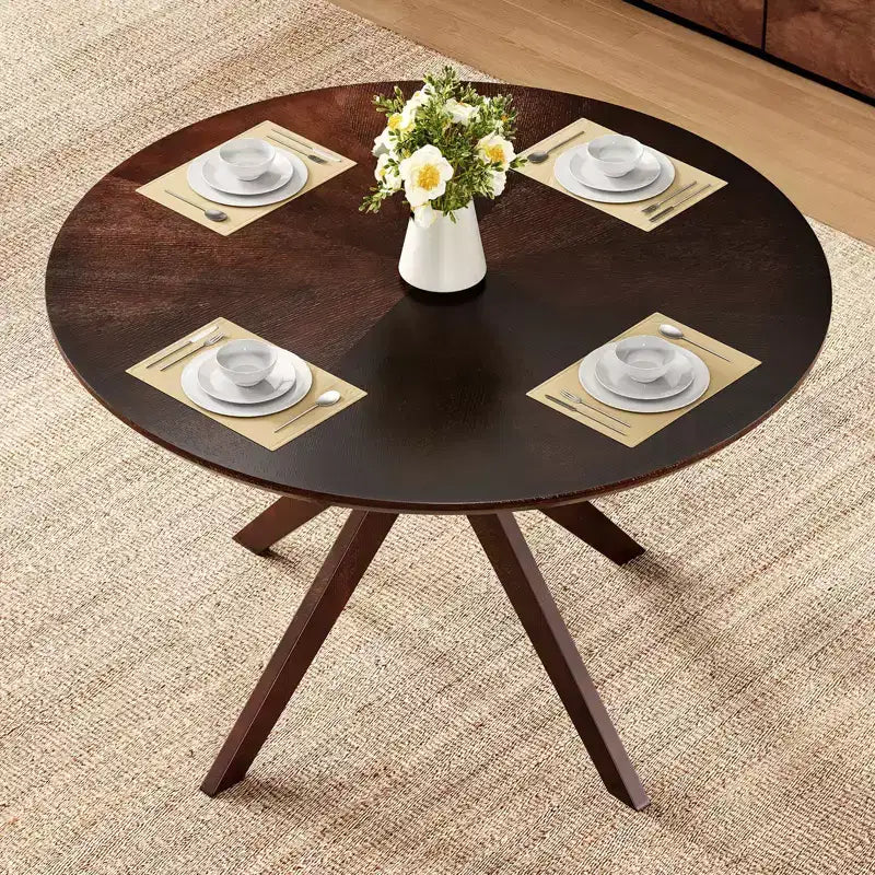 Table de salle à manger/cuisine ronde en bois massif de 120 cm pour 4 à 6 personnes avec piédestal entrecroisé