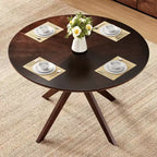 Table de salle à manger/cuisine ronde en bois massif de 120 cm pour 4 à 6 personnes avec piédestal entrecroisé