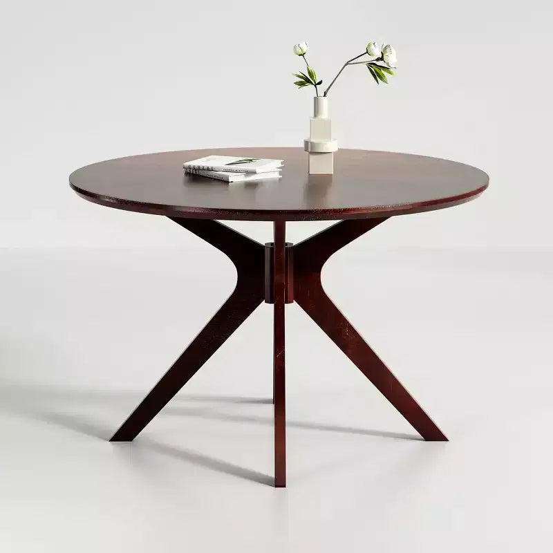 Table de salle à manger/cuisine ronde en bois massif de 120 cm pour 4 à 6 personnes avec piédestal entrecroisé