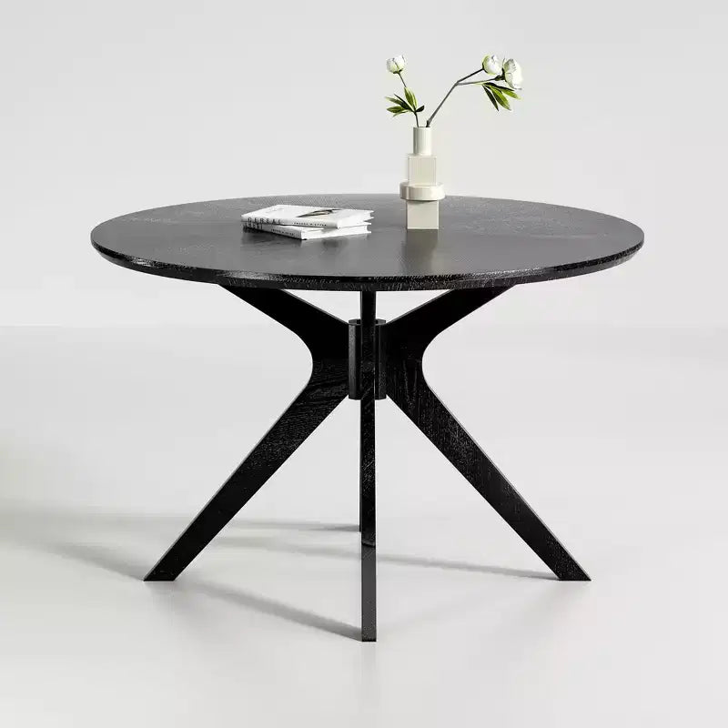 Table de salle à manger/cuisine ronde en bois massif de 120 cm pour 4 à 6 personnes avec piédestal entrecroisé