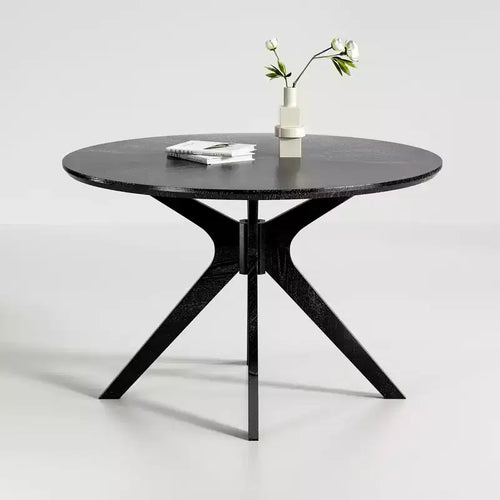 Table de salle à manger/cuisine ronde en bois massif de 120 cm pour 4 à 6 personnes avec piédestal entrecroisé