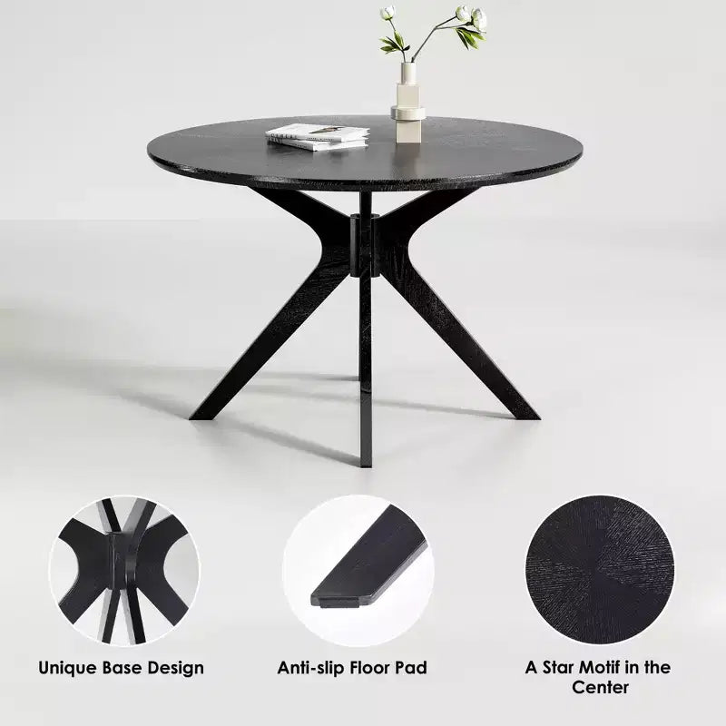 Table de salle à manger/cuisine ronde en bois massif de 120 cm pour 4 à 6 personnes avec piédestal entrecroisé