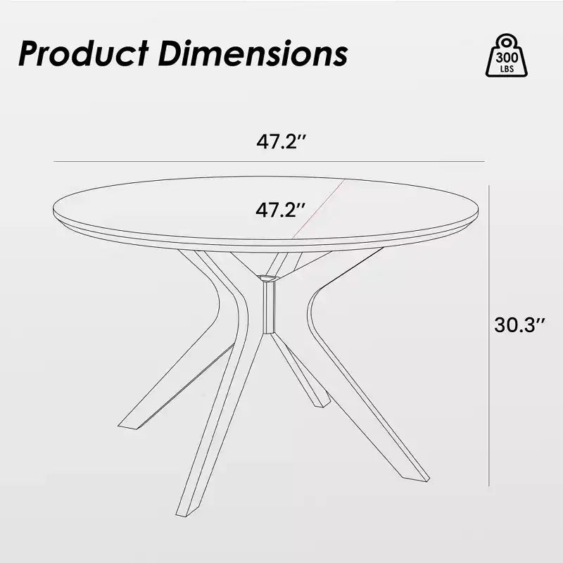 Table de salle à manger/cuisine ronde en bois massif de 120 cm pour 4 à 6 personnes avec piédestal entrecroisé